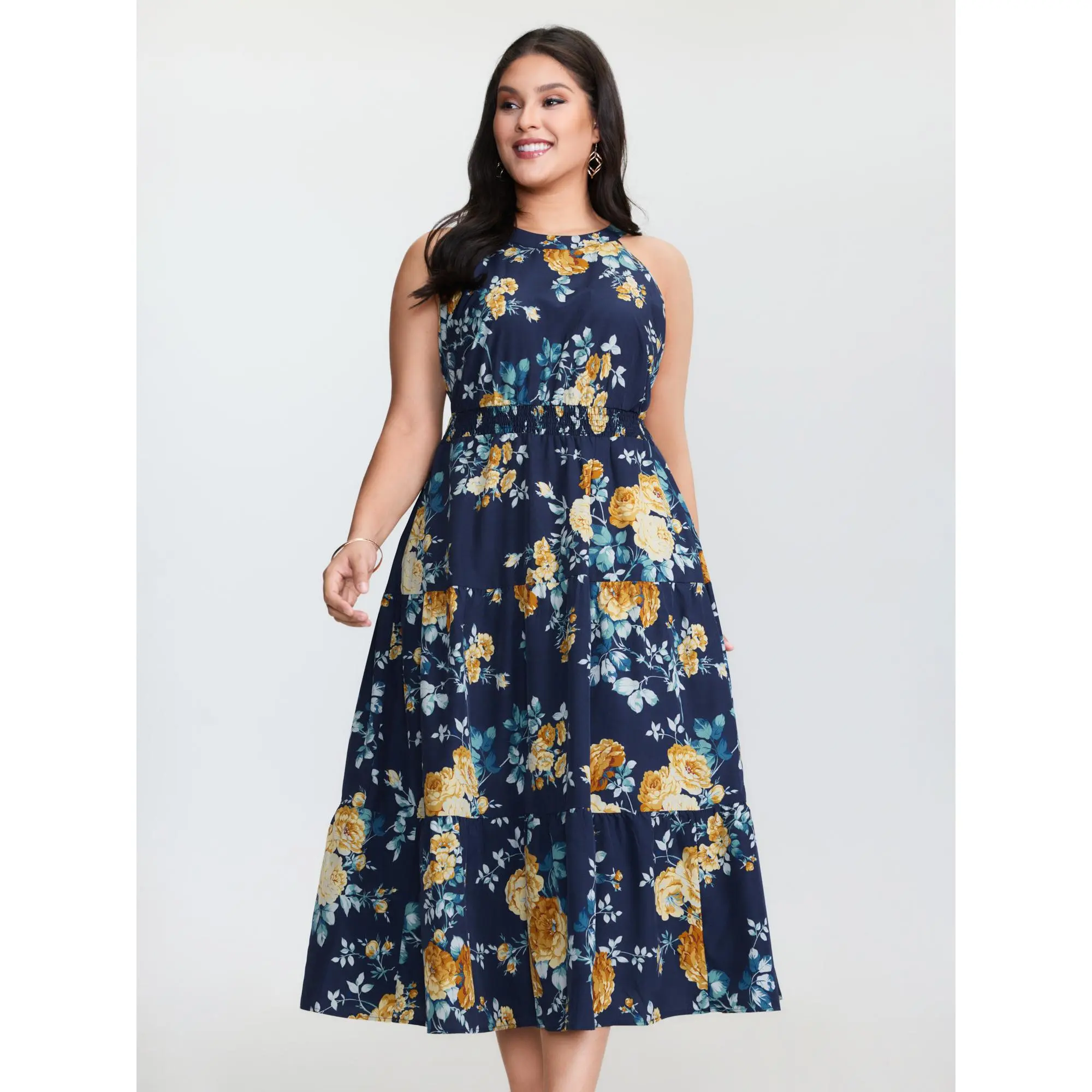 【Easter's Haul】【Cottagecore Dress】 Bloomchic Shirred Floral Print Halter Neckline Maxi Dress2026 Spring Break Gift For Easter's Day Mother's Day 2026 Spring Break Gift For Easter's Day Mother's Day