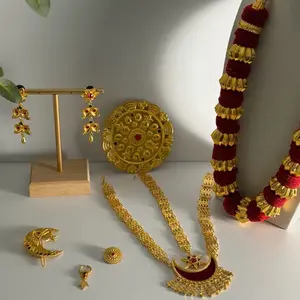Traditional Jewelry Set with Gold Plated Necklace Earrings and Ring for Festive Wear