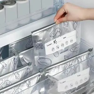 【Refrigerated Food】Reusable Aluminum Foil Sealable Storage Bags, 2026 New Resealable Vacuum Zipper Pouches for Food, Stand Up Foil Sealable Bags with Label and Zip Lock for Vegetable Fruit Meat