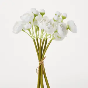 White Mini Silk Ranunculus Faux Floral Stem Bundle Bouquet - 11"