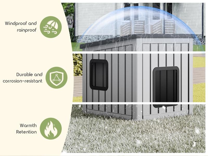 Durable All-Weather Cat House, Fade & Crack Resistant Resin Shelter with Roof, for Patio, Backyard & Garden
