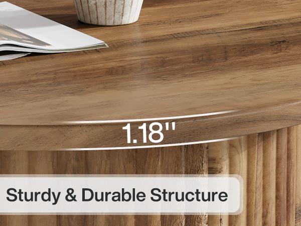 LITTLE TREE 31.5" Round Coffee Table, Farmhouse Circle Coffee Table with Metal Base, Modern Accent Center Table Sofa Side Table for Living Room, Home Office, Wooden Grain Veneer Top