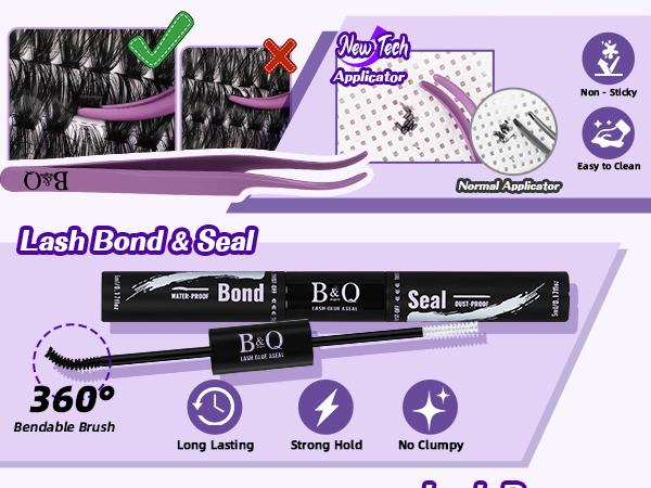 B&Q 3D 70D+90D Kit l 280pcs Lightweight Volume Lash Clusters,D-Curl,Lash Bond & Seal(10-18MIX) for DIY Eyelashes Extension, Waterproof Makeup Cosmetic Realistic Salon Quality,Visual Volume