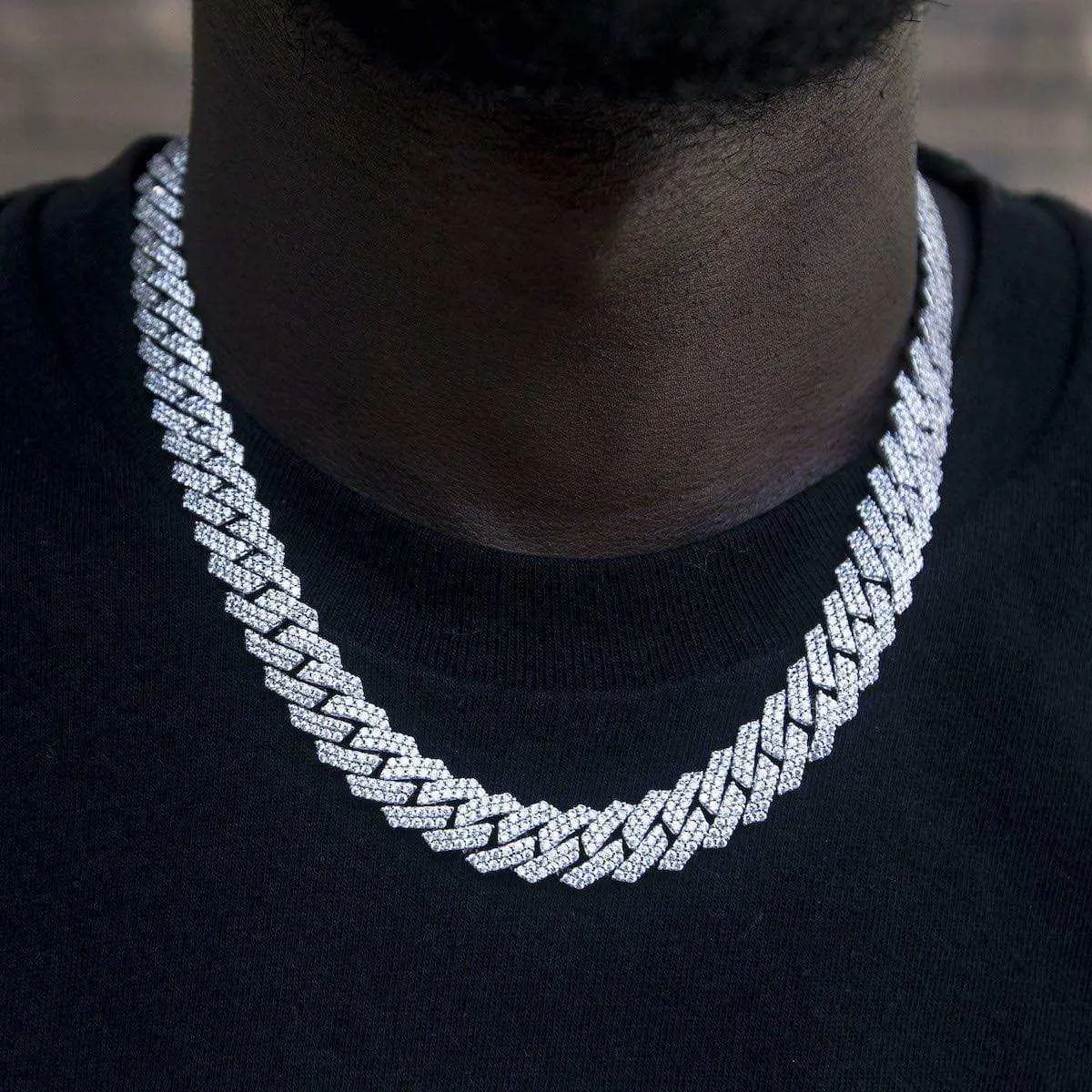 GLD Diamond Prong Link Chain in White Gold - 12mm - Perfect Gift
