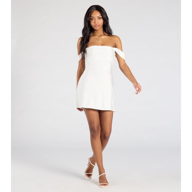 Classics Lover Off-The-Shoulder Satin A-Line Mini Dress