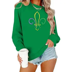 Mardi Gras Outfit for Women: Mardi Gras Embroidery Sweatshirt New Orleans Party Carnival Long Sleeve Tees Tops