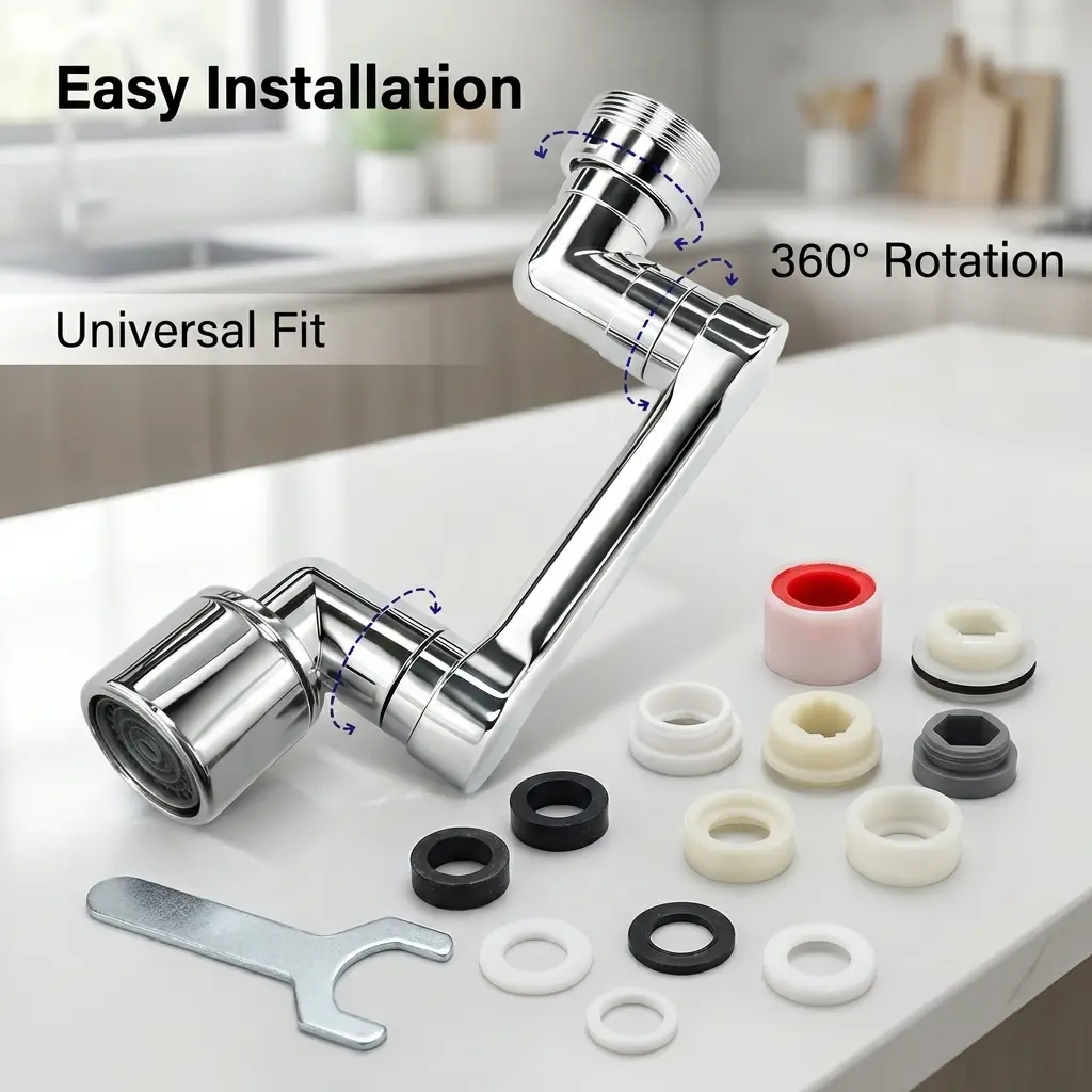 Metal Sink Faucet Extender with 1080° Rotation Brass Swivel Faucet Aerator, Adjustable Attachment for Kitchen & Bathroom Use, Kitchen Faucet Attachment