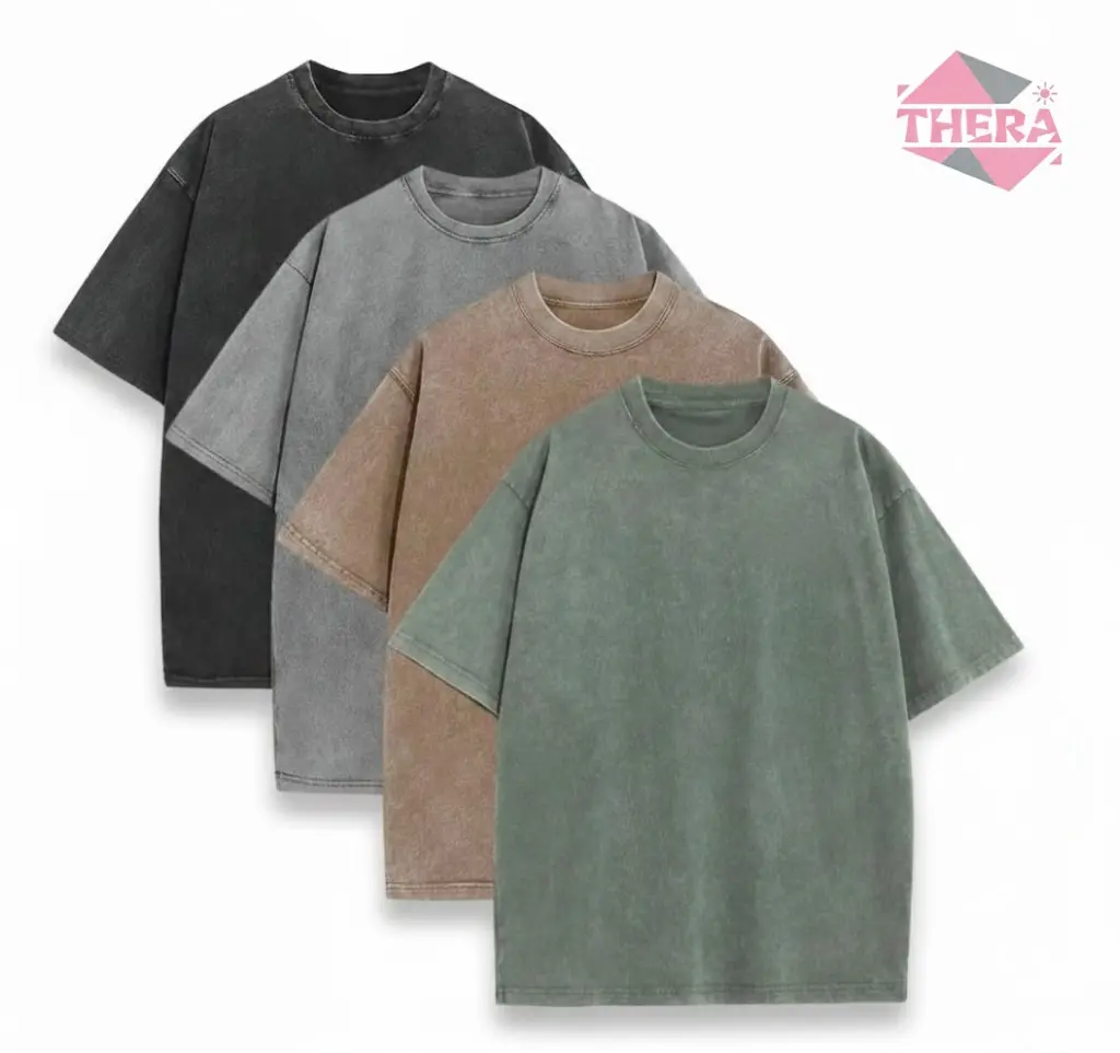 Men's Unisex Oversized 1/4 Pack Cotton Crewneck (Round Neck) T-Shirts - Vintage Heavyweight Acid Wash Baggy Streetwear Top, Short-Sleeve Casual Matching Clothing, Gym Workout Tropical Beige Menswear, Shortsleeve, Casual Streetwear Top