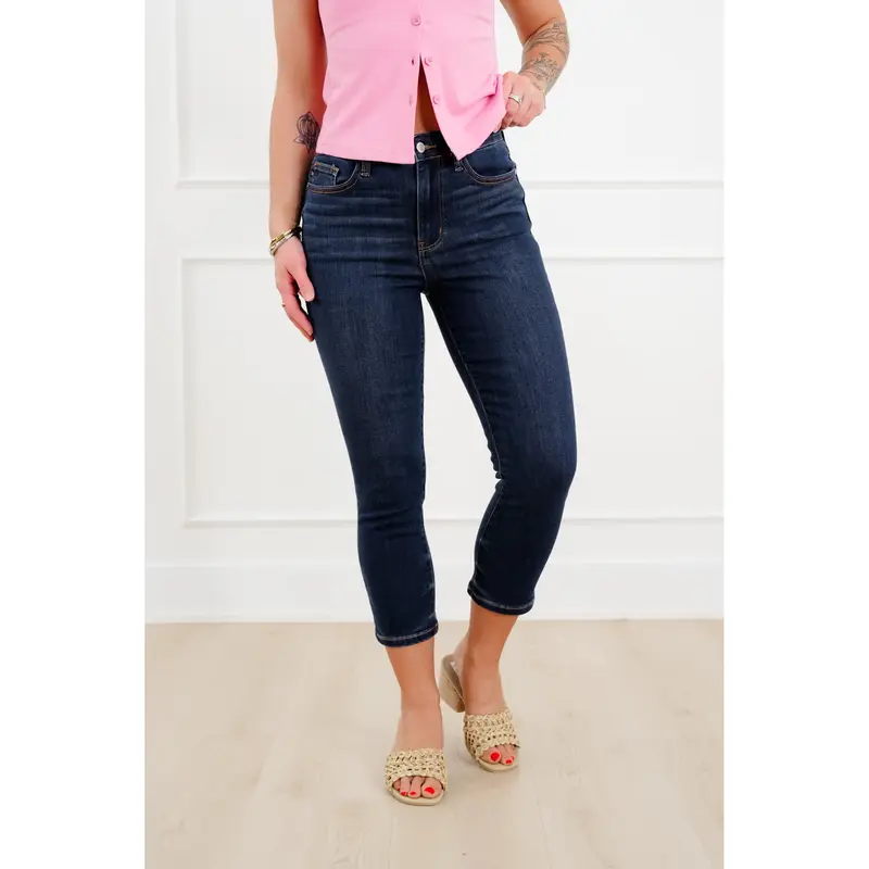 Judy Blue High Rise Dark Wash Cuffed Capri