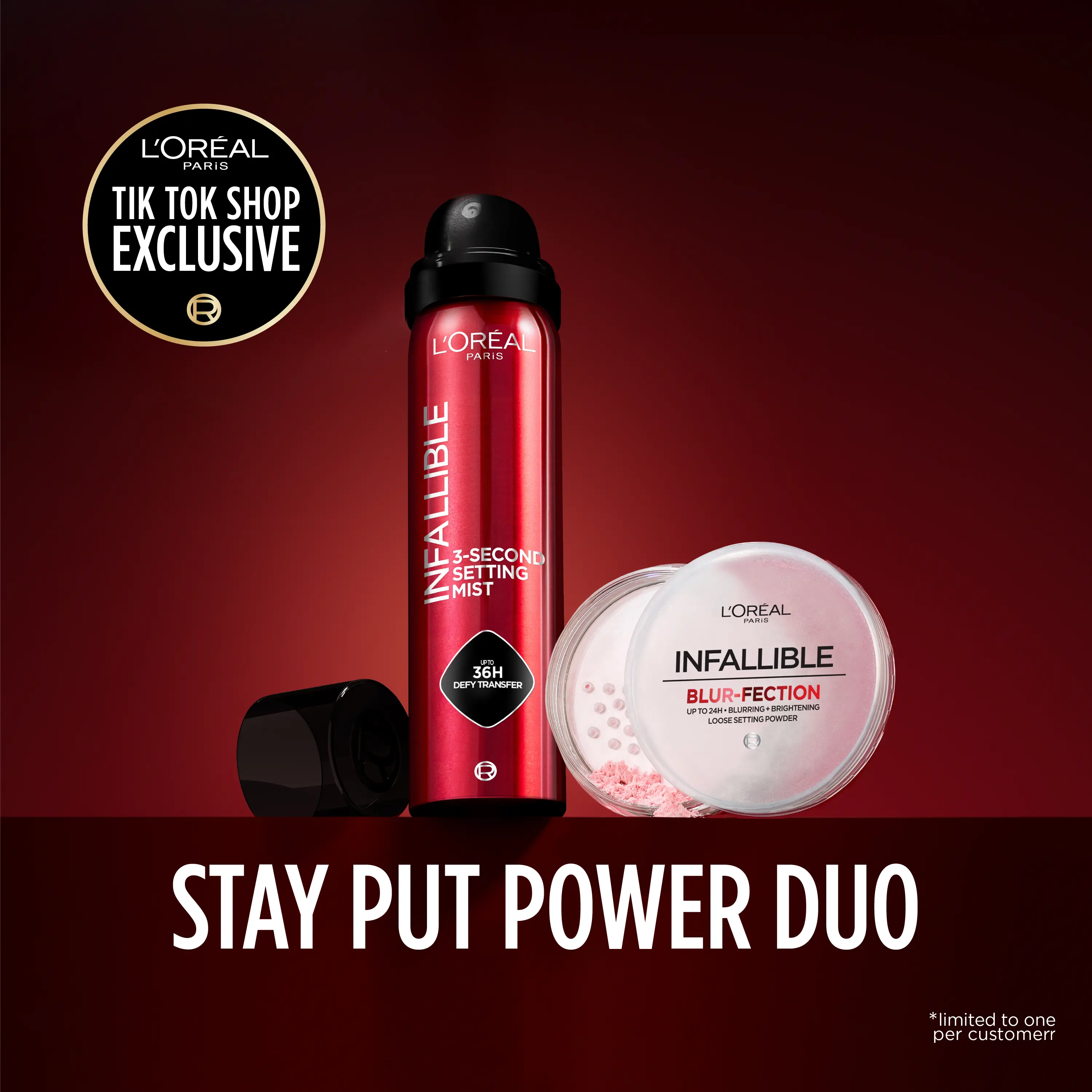 Stay Put Power Duo: Infallible 3-second Setting Spray + Blur-fection Setting Powder, L'Oreal Paris