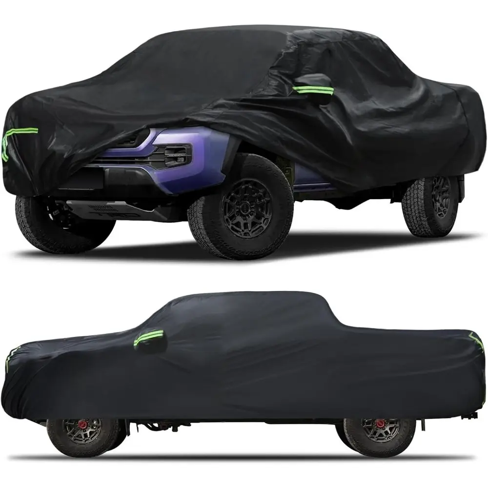 Truck Cover Waterproof All Weather for Automobiles Outdoor Full Exterior Cover Rain Sun Wind Protection Suitable for 220-232 inch pickup trucks Black Triple-layer Protection Scratch-Resistant Interior Lining Secure Windproof Design
