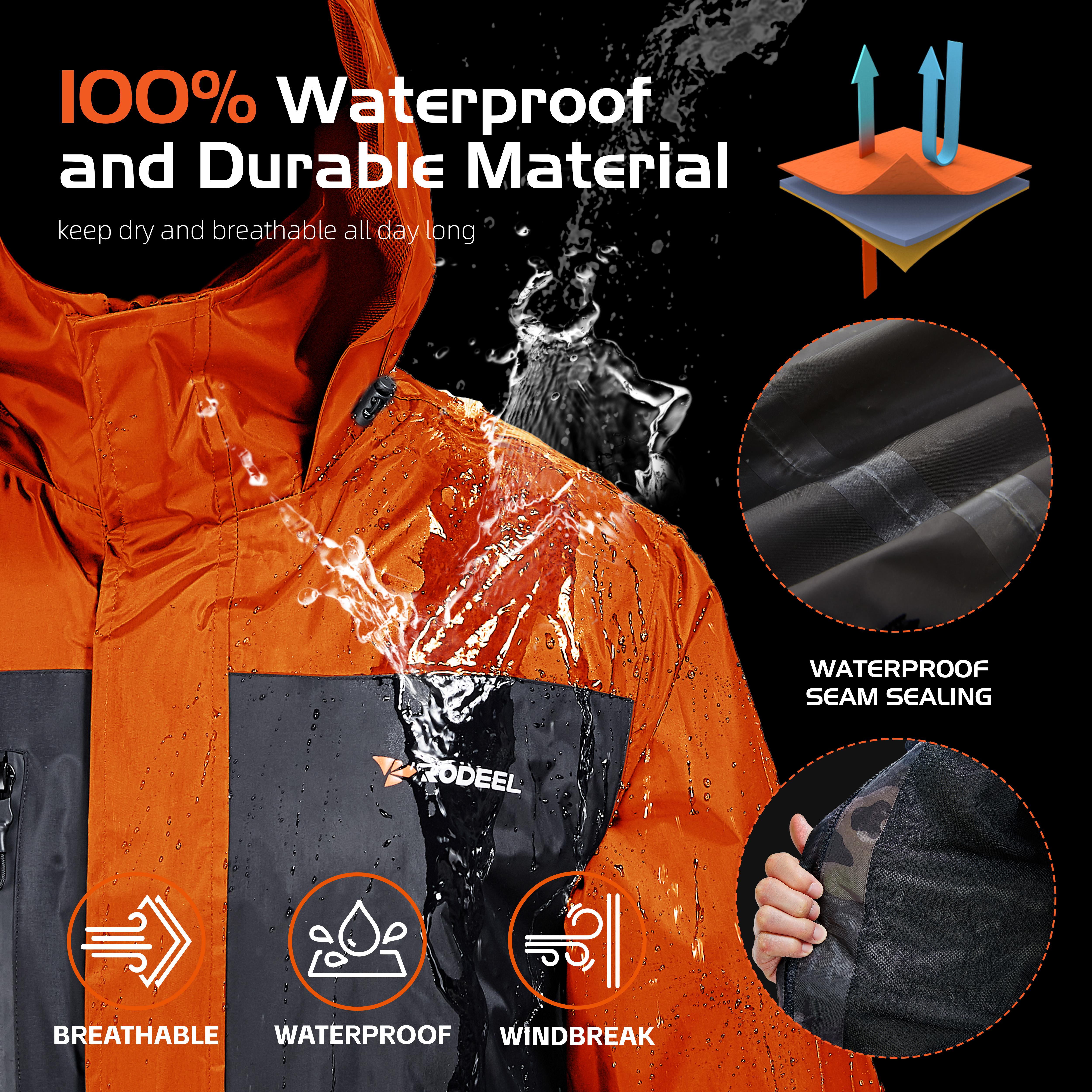 RODEEL Waterproof Bib Overalls Rain Suit Men Lightweight Breathable Full Zip Hooded Jacket Durable Rain Coat Weatherproof Rainwear Windbreaker For Outdoor Hiking Camping Fishing Construction Landscaping Gardening Workwear, Holiday Gift RODEEL Waterproof Bib Overalls Rain Suit Men Lightweight Breathable Full Zip Hooded Jacket Durable Rain Coat Weatherproof Rainwear Windbreaker For Outdoor Hiking Camping Fishing Construction Landscaping Gardening Workwear, Holiday Gift