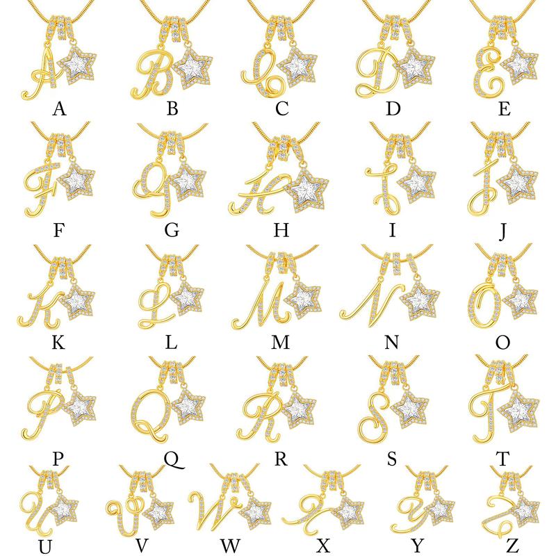 GANIA delicate 26-letter gold pendant with star decorations, an elegant lady's necklace, the ideal choice for Valentine's Day gifts GANIA delicate 26-letter gold pendant with star decorations, an elegant lady's necklace, the ideal choice for Valentine's Day gifts