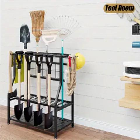Garden Tool Organizer Holder Heavy Duty Steel Rack Up to 60 Long Handled Tools for Garage Shed Outdoor Garden Yard, Standing Shelf