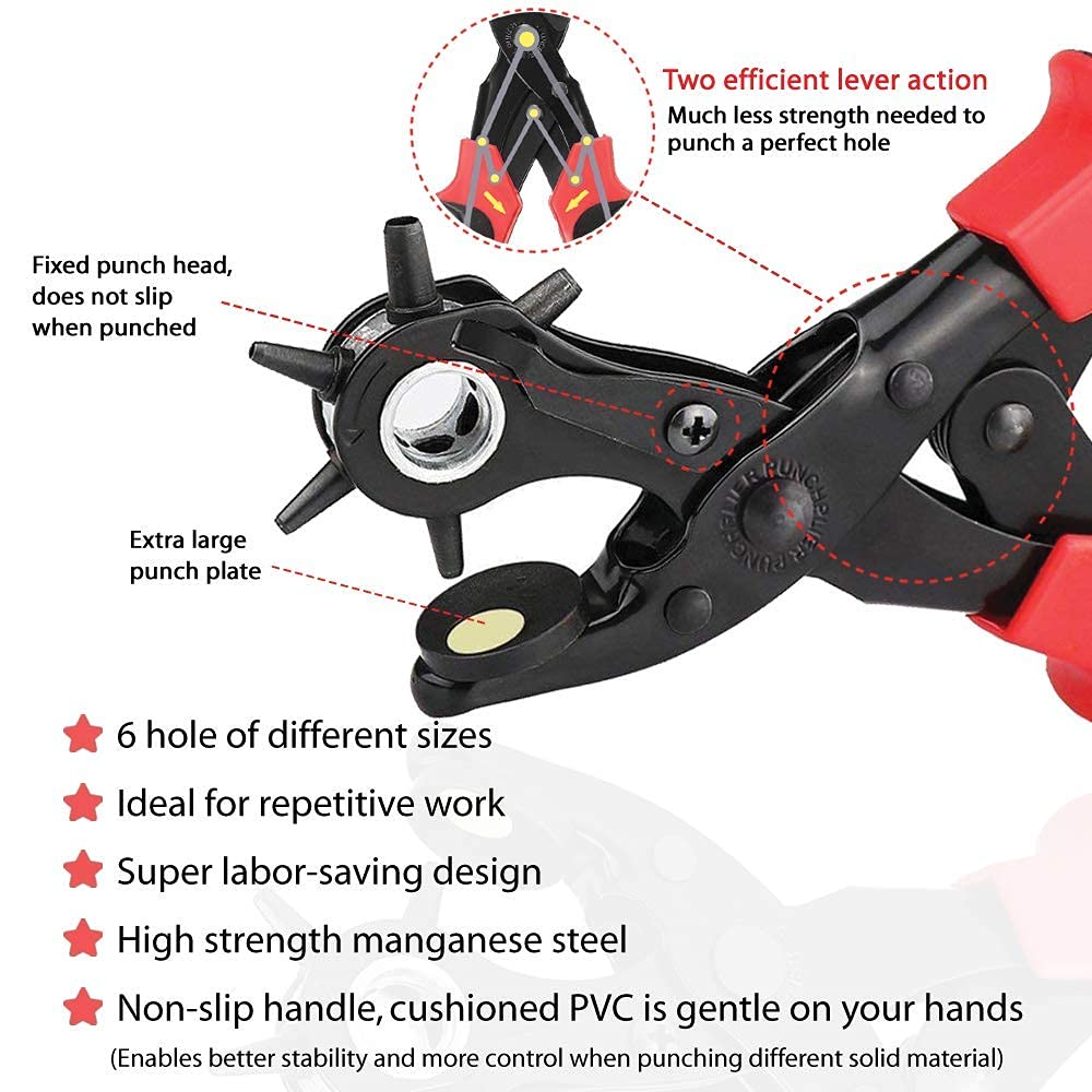 THE WELL KEPT Leather Hole Punch Tool Set Professional Puncher for Belt Saddle Collars Watch Strap Shoe Fabric Paper Craft Projects Easily Punches Round Holes