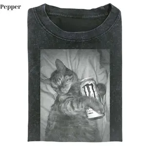 Chill Lazy Cat Monster Energy Night Vibe Tee - Vintage Graphic Tee – Unisex S-3XL – Menswear & Womenswear – Streetwear Tops – Casual Cotton Crewneck Shortsleeve T-shirt