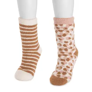 Women's 2-Pair Pack Cozy Sherpa Fur Lined, Dot Design, Comfortable Polyester Cabin Socks