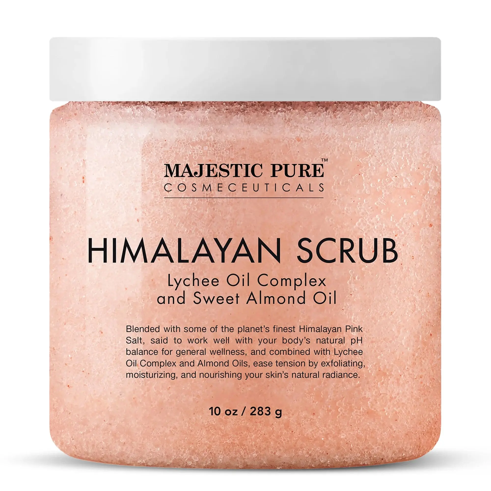 Himalayan Salt Exfoliating Body Scrub with Lychee Oil, Sweet Almond Oil, Glycerin - 10 oz Gentle Self Care Products for Bath & Body Care, 10Oz, Dry Areas, Physical Polish