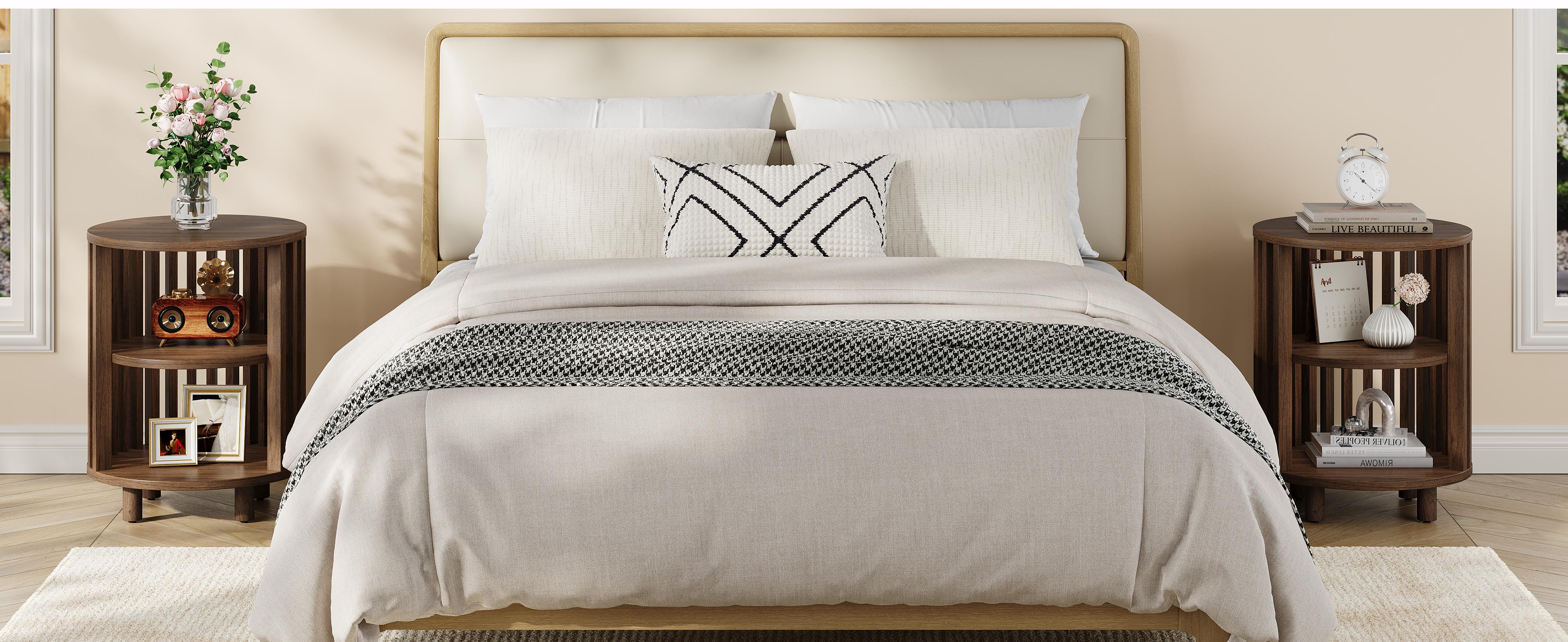 【SPRING GLOW UP】ONBRILL Round End Table, Wood Bedside Table, Mid Century Modern Nightstand with Open Storage Shelf, 3 Tier Small Side Tables for Living Room, Bedroom, Curved Profile Design, Natural Oak(2-Pack) 【SPRING GLOW UP】ONBRILL Round End Table, Wood Bedside Table, Mid Century Modern Nightstand with Open Storage Shelf, 3 Tier Small Side Tables for Living Room, Bedroom, Curved Profile Design, Natural Oak(2-Pack)