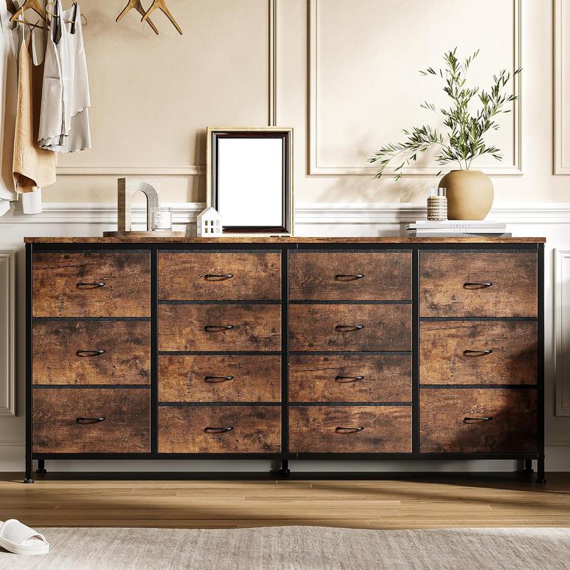 14 Drawer Dresser, 63 in Fabric Dresser TV Stand with Power Outlet for 65 70 75 in TV, Long Entertainment Center for Bedroom, Closet, Living Room, Entryway
