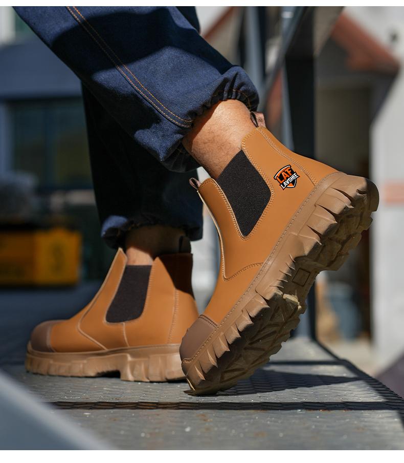 Lightweight steel toe brown anti slip work shoes - splash proof, smash proof, puncture proof, breathable safety shoes