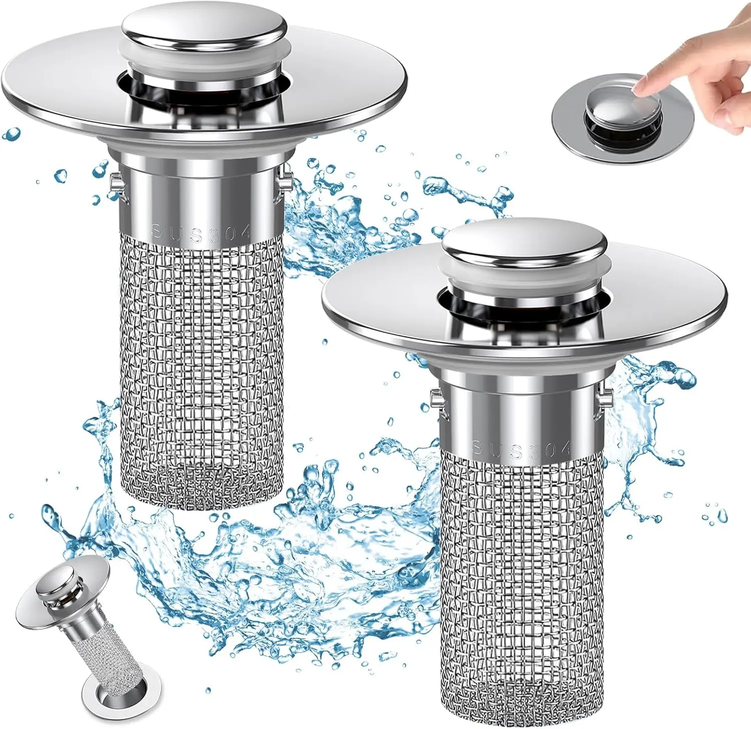 2-in-1 Universal Durable Brass Sink Stopper & High Pressure Shower Head Set - Stainless Steel Mesh, Rust-Resistant Finish Stays Sleek, Clog-Free, Odor-Proof Bathroom Accessory, Pressure Boost, Universal Sink Fit, Heavy-Duty Design, Filtered Shower Head, M