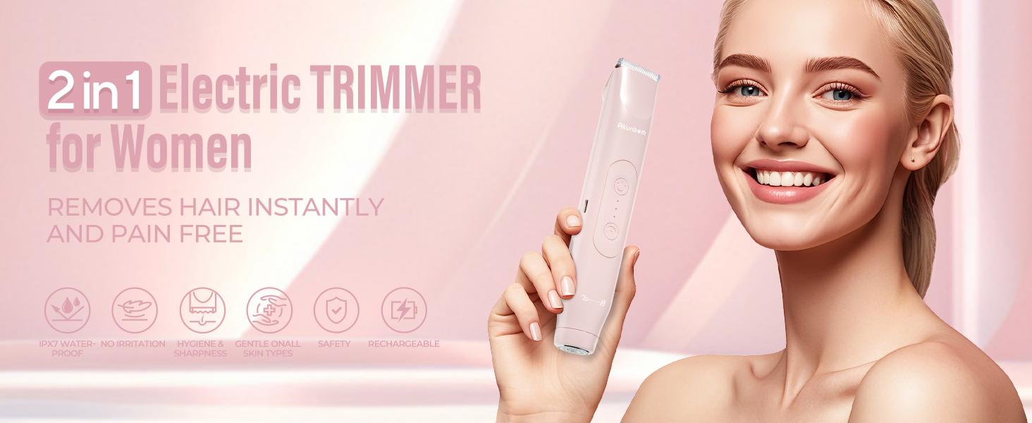 Electric Bikini Trimmer for Women, Rechargeable 2 in 1 Body & Facial Hair Removal, Waterproof Wet & Dry Use Trimmer for Women