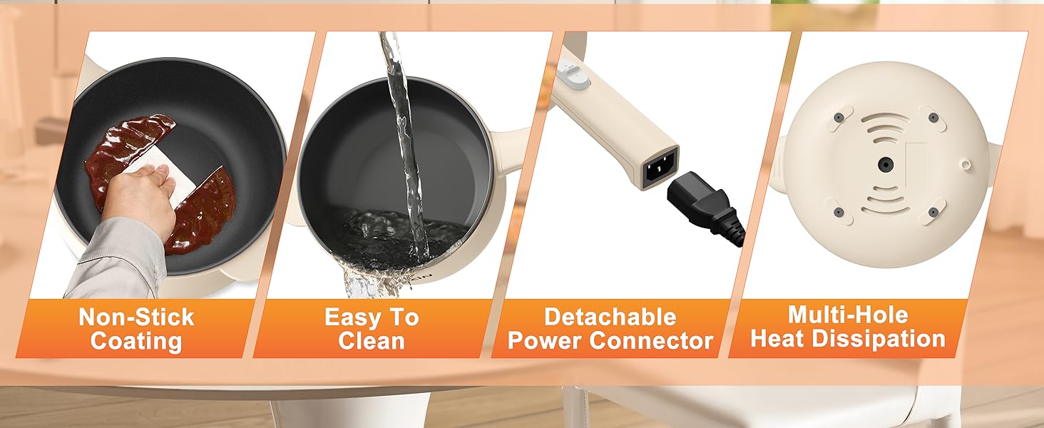 Dezin Multifunctional Portable Electric Hot Pot 2L with Power Adjustment, Non-Stick Coating, Over-Heating Protection, Travel-Friendly, Ideal for Sautéing & Boiling, Household Appliances