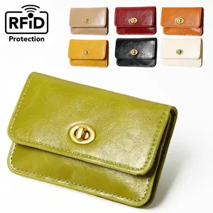 RFID Protection Hot Selling Short Women's Wallet Solid Color Simple Retro Lock Multi-Layer Card Holder Coin Purse Compact Size Elegant Design