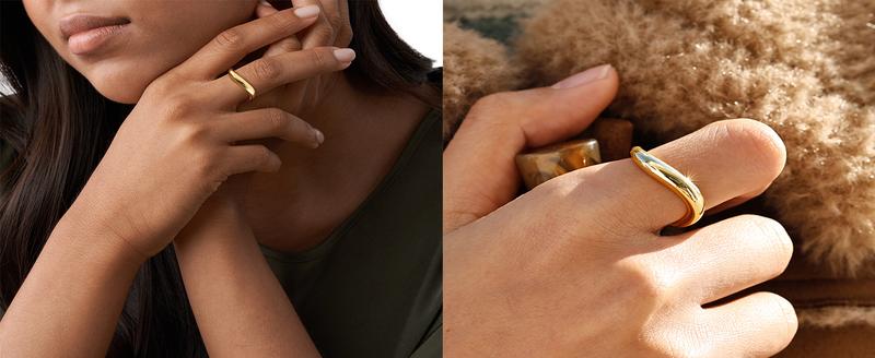 TEWIKY Stackable Cubic Zirconia Wave Rings for Women Elegant Design Chunky Wavy 2 Rings Set Jewelry Gifts for Women Size 5-10 Metal Coating