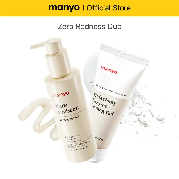 [manyo] Zero Redness Duo - Galactomy Peeling Gel 75ml & Soybean Cleansing Milk 200ml, 2-Step Gentle Double Wash Set for Dead Skin, Facial Exfoliator & Impurity Remover, Korean Soothing Skincare