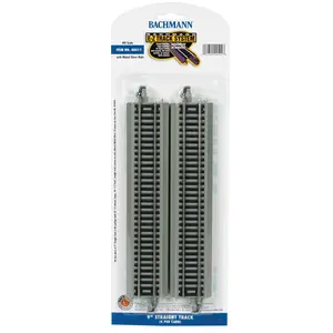 Bachmann 44511 Straight Track w/Nickel Silver Rail & Gray Roadbed - E-Z Track(R) - 9" 22.9cm pkg(4), HO