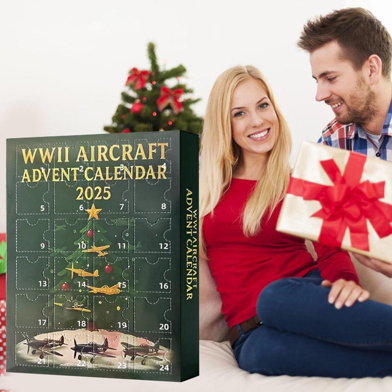 24 Days Christmas Advent Countdown Calendar with Mini Warbirds 3D Acrylic Airplane Display Gift for Adults History and Aviation Enthusiasts