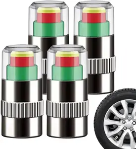 [4PCS] Tire Pressure Monitor Valve Caps with Glow-in-the-Dark Visual Alert – External TPMS Wireless Sensor, Instant Green/Yellow/Red Warning, 3-in-1 Universal Fit for Car SUV Motorcycle Bicycle – Copper Core Rustproof Dust Caps, Auto Safety Gauge Detector
