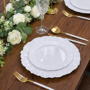 20 Pack Pearl White Reef Design Plastic Plates – 7" Dessert and Appetizer Party Plates, Elegant Disposable Tableware