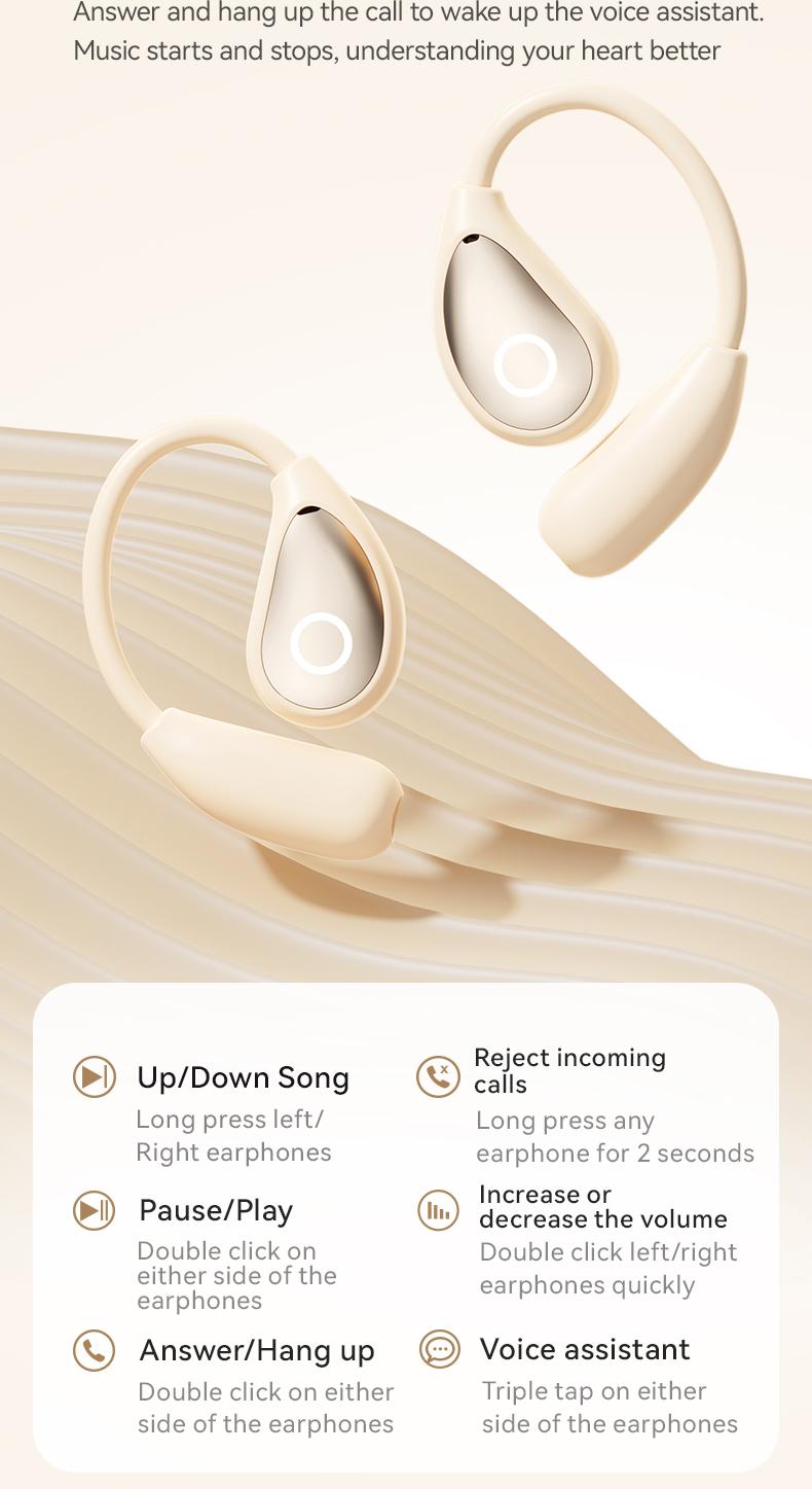 Acer OHR515 Wireless Earbuds,Open-ear Design Wireless Earphone, LongBattery Life Earbuds for Sports, Touch ControlEarbuds,Audio Headset Electronic ear headphone Digital Bluetooth openearearbuds Loudspeaker Black wireless headphones wired earphones