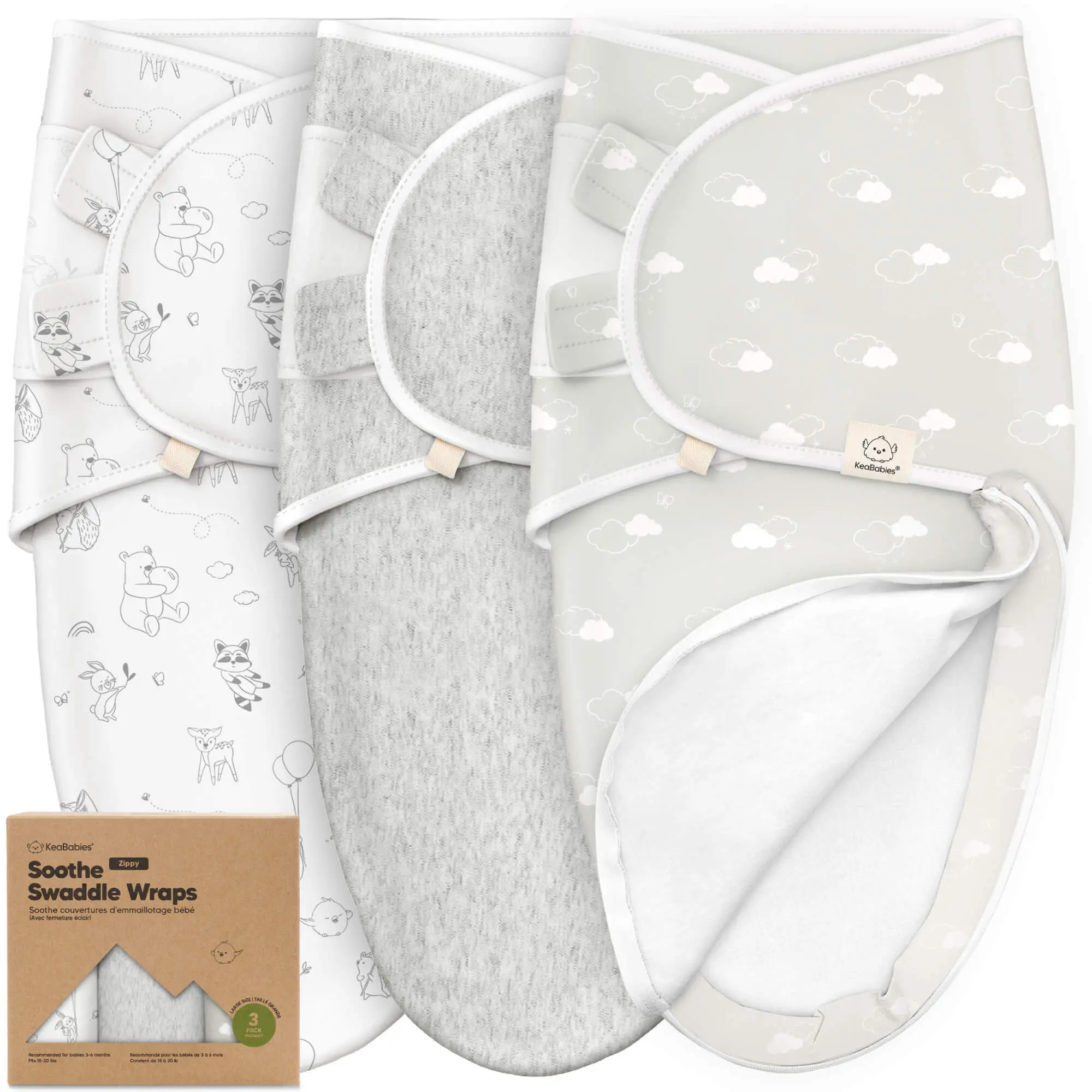Baby Swaddle Sleep Sacks with Zipper - 3-Pack Swaddles for Newborns OS (0-3 Months) and L (3-6 Months), Infant, Baby Girls, Boys, Soft & Durable Newborn Sleep Sack, Easy Diaper Change Swaddling Blanket
