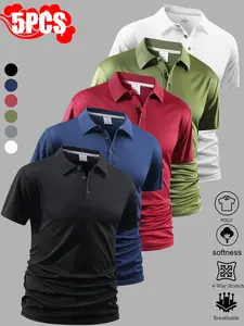 Men’s quick-dry, breathable shirts — lightweight summer golf and casual wear; solid-color short-sleeve button-up shirts for work and leisure; athletic wear; street fashion; durable fabric.