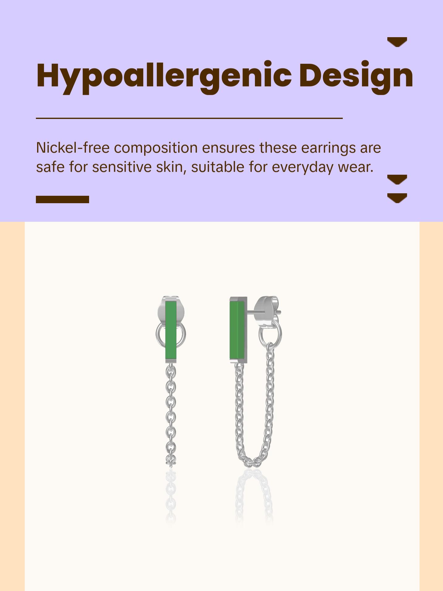 Jade Dangle Chain Stud Earrings