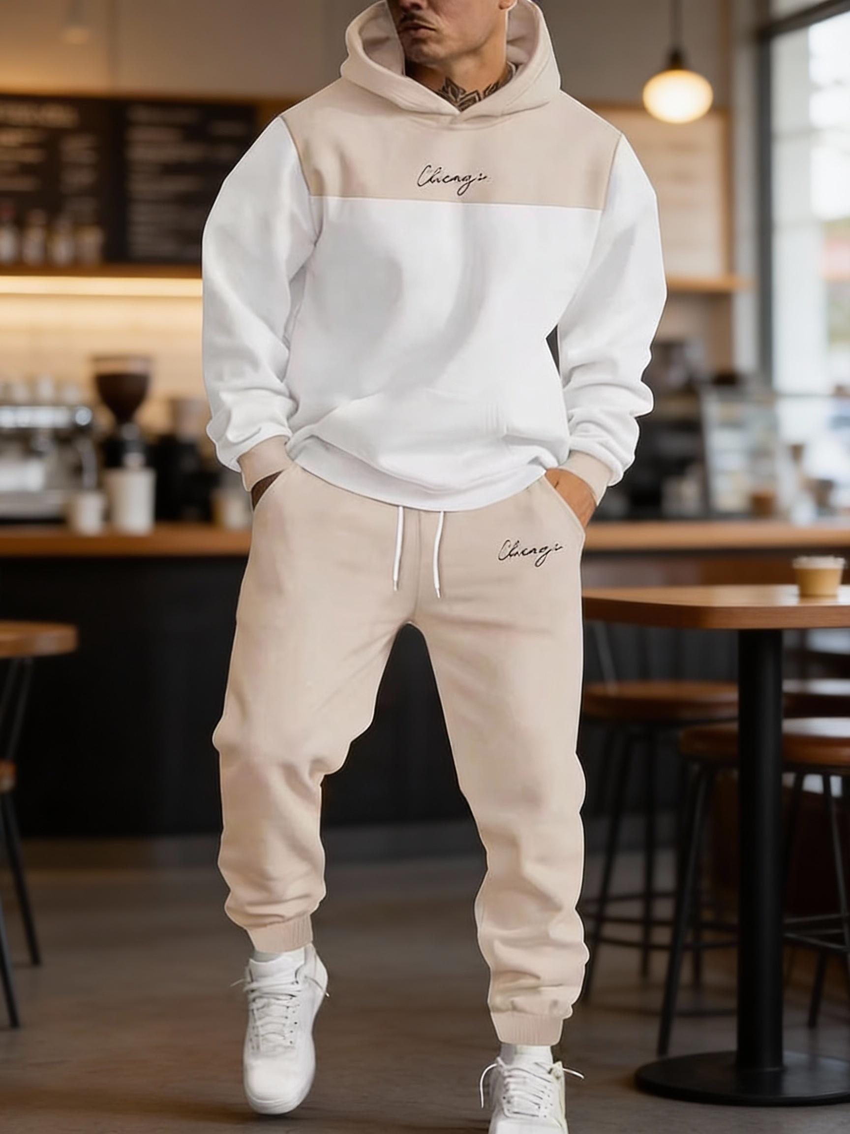 Men's 2025 Hooded Letter Set Hoodie & Casual Pants Business Fashion Versatile Simple Two-Piece Youthful Stylish Outfit