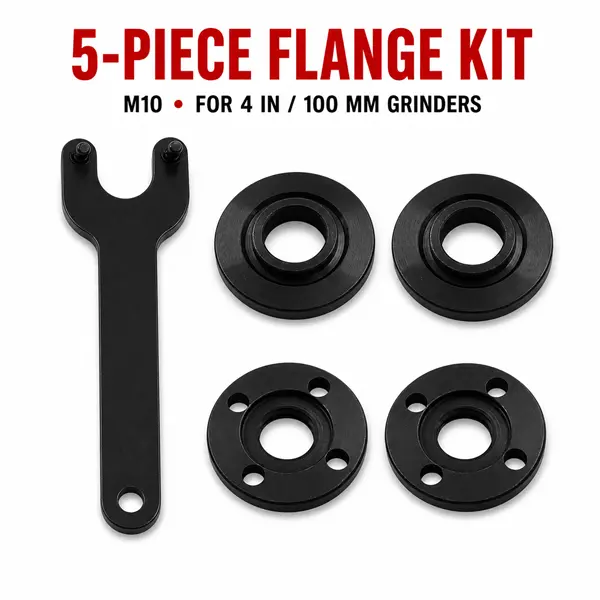 M10 Metal Angle Grinder Flange Nut Set (5-Piece) - Easy Install, Pin Spanner Included, 2 Inner Flanges, 2 Outer Lock Nuts for 4-inches/100mm Power Tool Disc Change & Maintenance