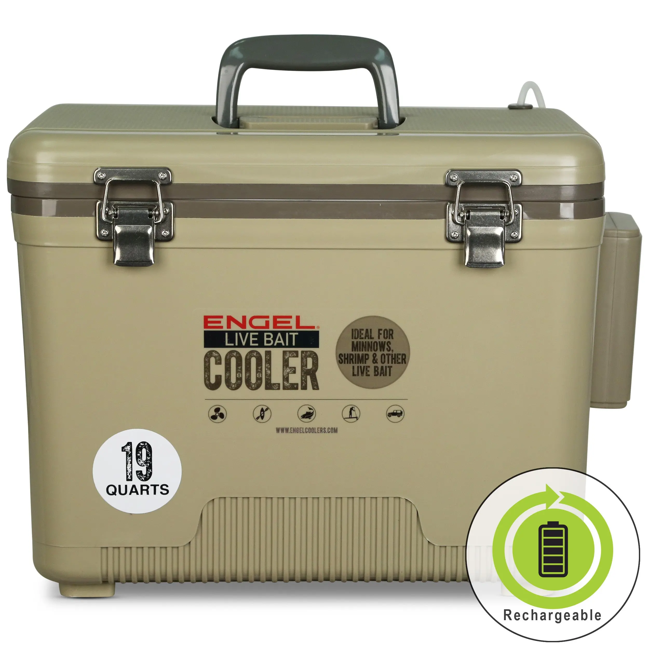 Engel 19Qt Durable Fishing Live Bait Pro Outdoor Cooler with AP3 Rechargeable Aerator, Stainless Steel Hardware, for Shrimp, Minnows, Shiners & Drink Storage, Camping Gear And Equipment, For Sports And Leisure