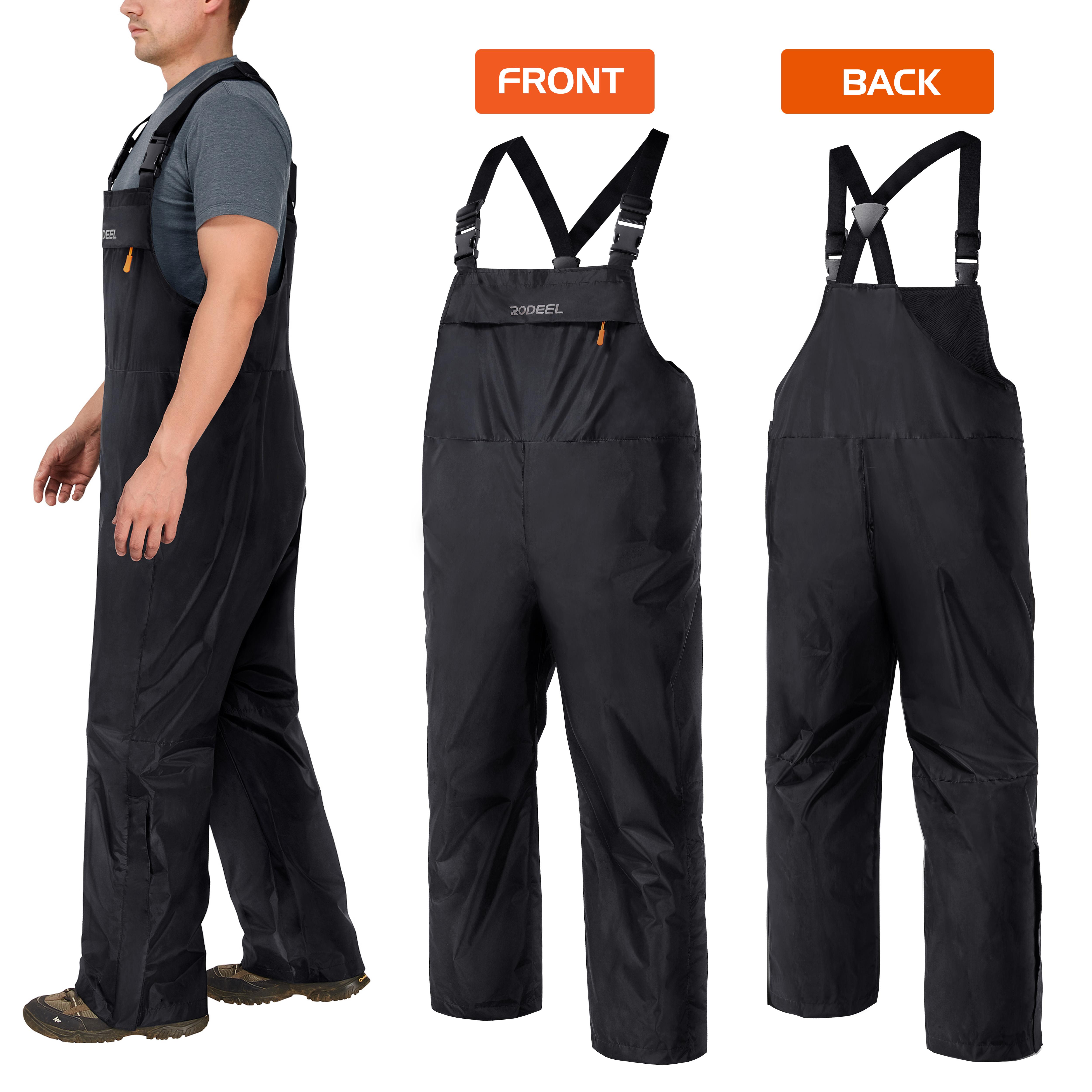 RODEEL Waterproof Bib Overalls Rain Suit Men Lightweight Breathable Full Zip Hooded Jacket Durable Rain Coat Weatherproof Rainwear Windbreaker For Outdoor Hiking Camping Fishing Construction Landscaping Gardening Workwear, Holiday Gift
