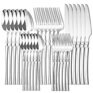 30-Piece Stainless Steel Silverware Set, Forks, Spoons, Teaspoons & Dessert Forks,Durable and Dishwasher-Safe Tableware Kit, Utensils,kitchen，kitchen accessories，kitchen essentials，knives kitchen set，kitchen supplies gold Home Metal Cutlery Sturdy Stylish
