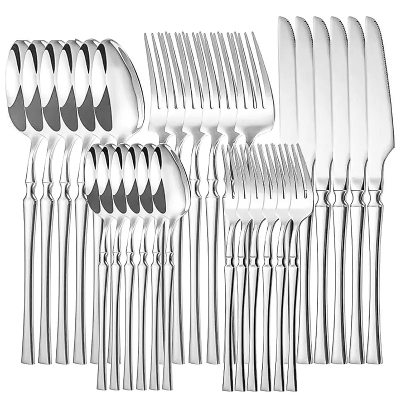 30-Piece Stainless Steel Silverware Set for 6-Mirror-Polished Knives, Forks, Spoons, Teaspoons & Dessert Forks,Durable and Dishwasher-Safe Tableware Kit, Utensils,kitchen，kitchen accessories，kitchen essentials，knives kitchen set，kitchen supplies gold