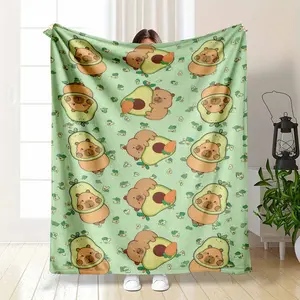 Cute Capybara Blanket Funny Avocado Costume Print Mint Green Cartoon Animal Pattern Soft Flannel Fleece Throw Kawaii Style Cozy Bedding Gift For Kids Teens Animal Lover summerwins