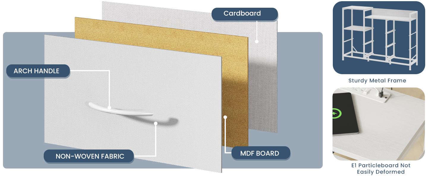 Wooden Top TV Media Console Table with 8 Fabric Drawers 1 Shelves TV Stand for Up to 45 inch TV Entertainment Center with Charging Station for Living Room Hallway