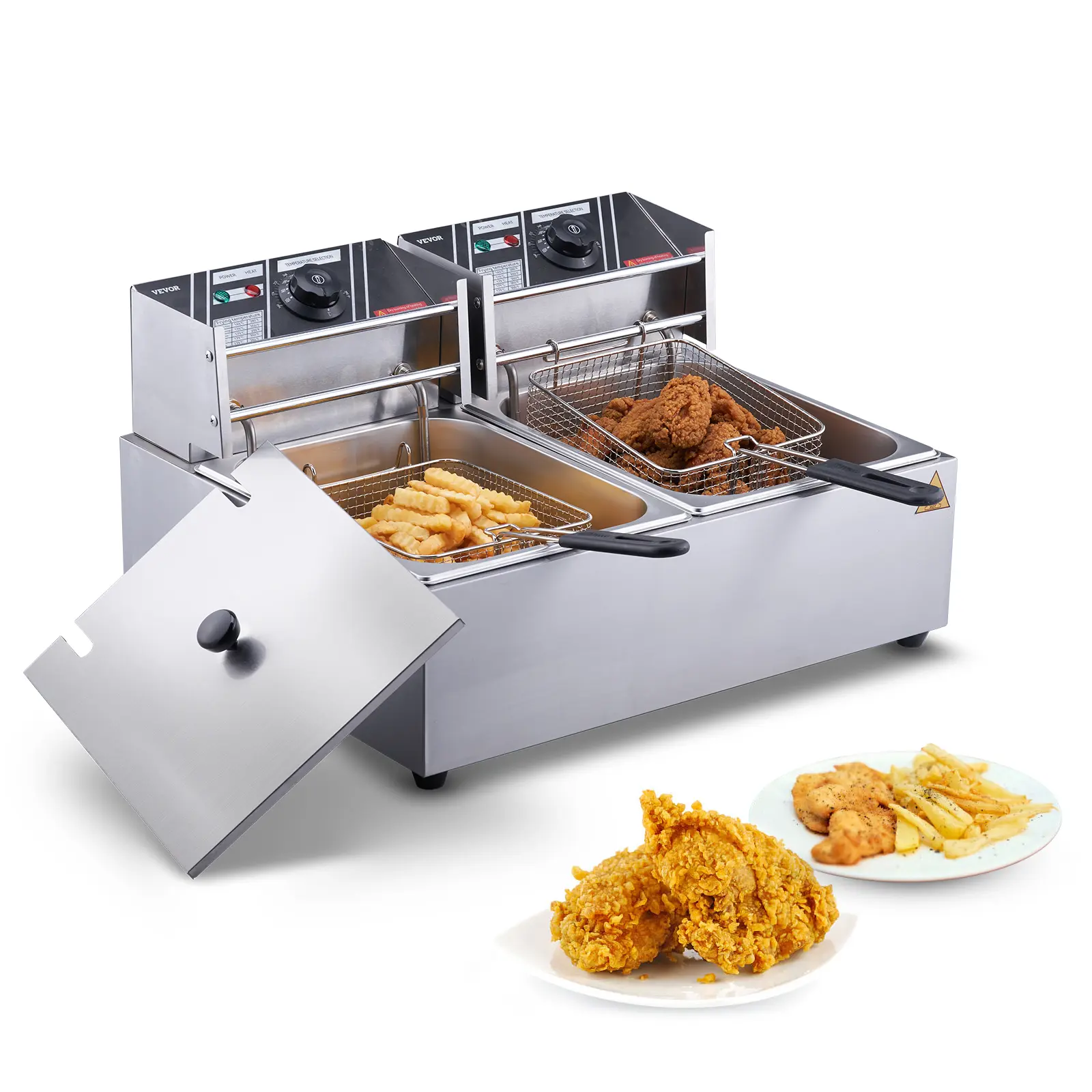 【Summerfinds】VEVOR Commercial Deep Fryer, Dual Tank 3000W Electric Countertop Fryer with Basket, 2 x 9.1Qt/8.6L Double Stainless Steel Oil Fryer, with Temp Control & Overheat Protection, for Kitchen Restaurant Use