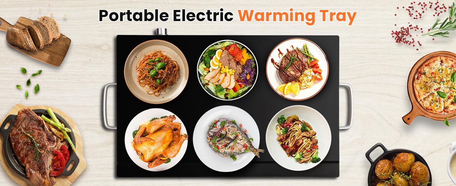 COSTWAY Electric Warming Tray, Hot Plate Warmer w/Adjustable Temperature Control, Tempered Glass Top, Cool-Touch Handles, Food Warmer Tray for Gathering Parties, Christmas Festival Gift Black Friday Cyber Monday