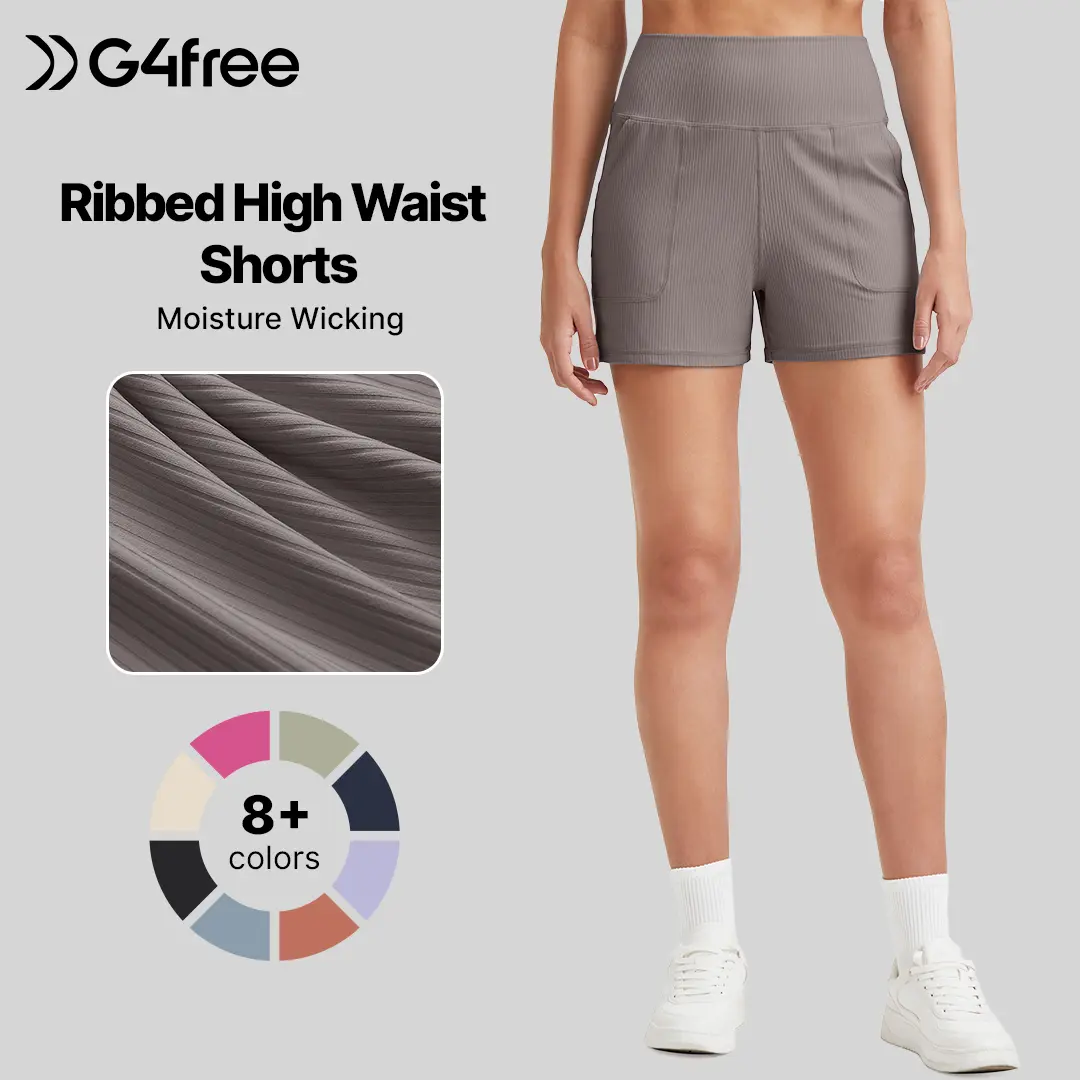 G4Free Women's High-Waisted Ribbed Casual Shorts with Pockets - Flattering Hip Line, Lightweight Stretch, Gym Workout, Athleisure Street for Summer Golf Yoga, Gym Workout Shorts, Athleisure Street Shorts